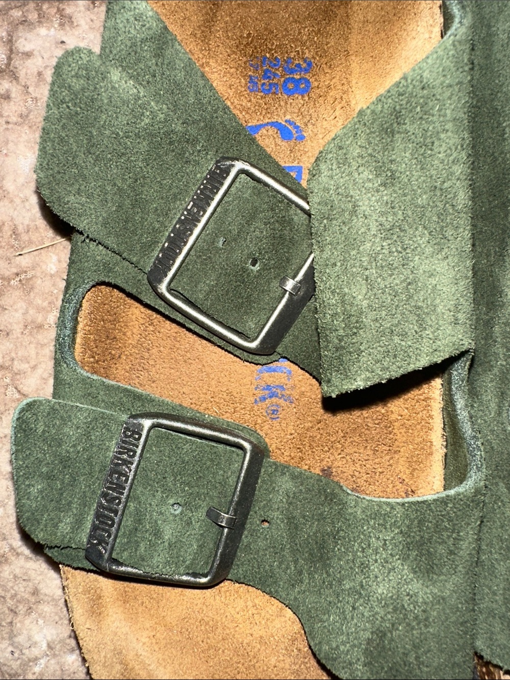 Woman’s Suede Buckle Sandals - Olive Green - Picture 2 of 6